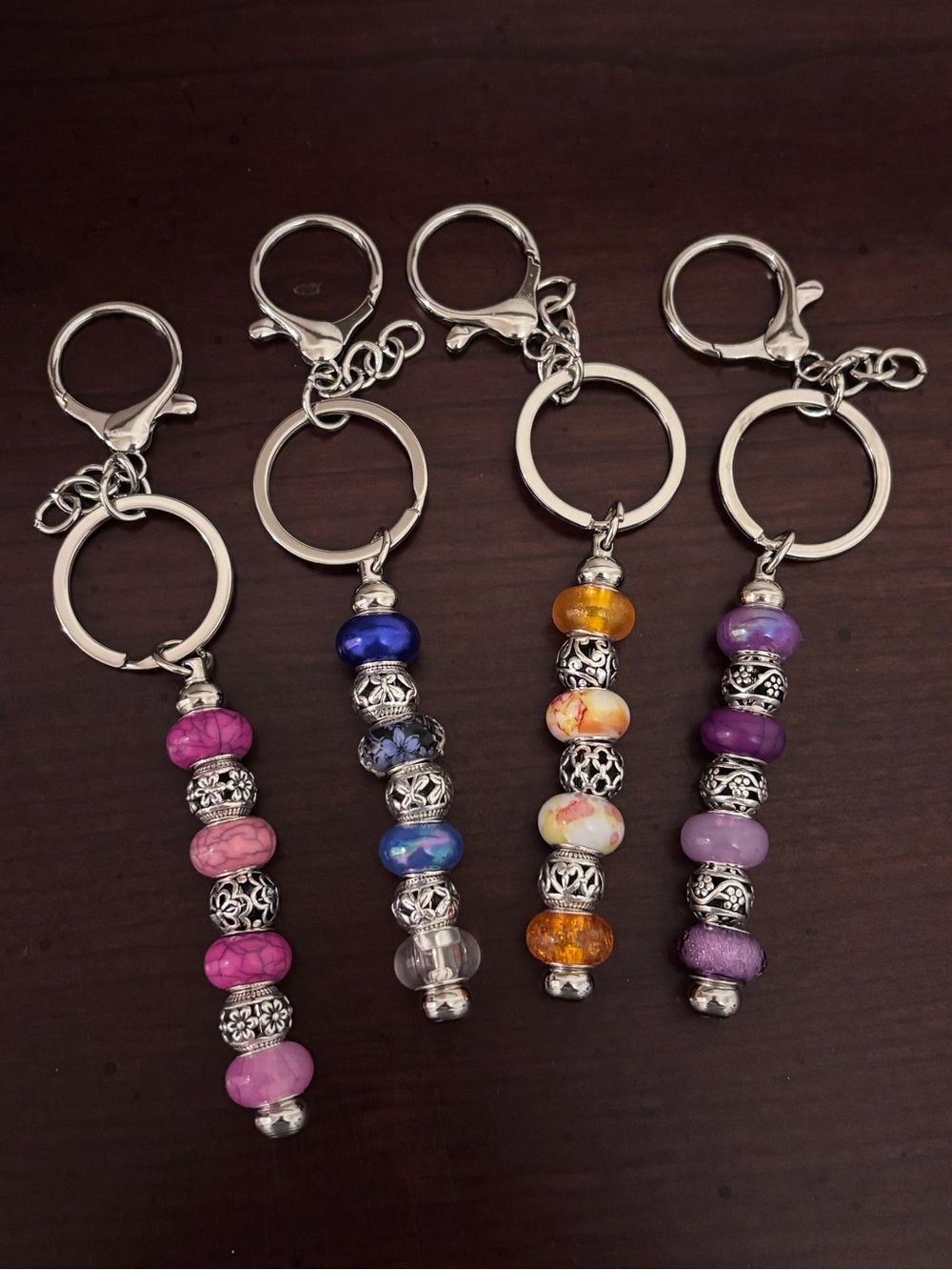 Artisan Beaded Keychain in Purple and Silver